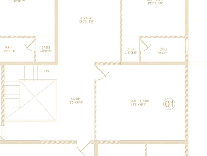 Sky Duplex upper level: private staircase, lobby and home theatre