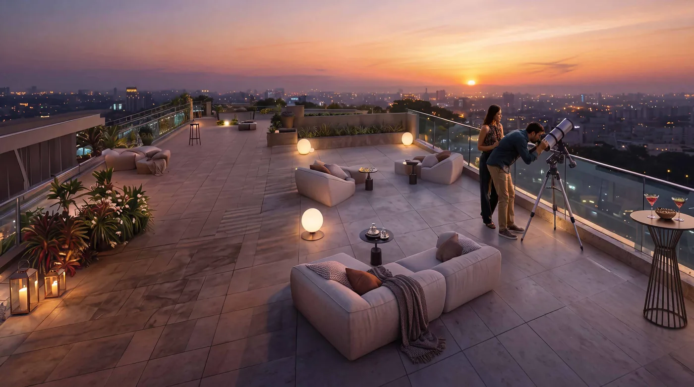 The observatory deck at the crown of Terrace 35 at sunset